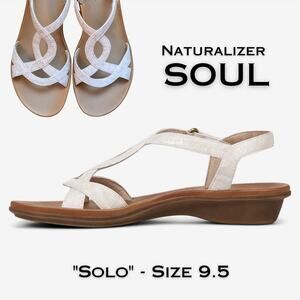 Naturalizer SOUL Solo Sandal Strappy White Faux Snake Ankle Strap Comfort 9.5